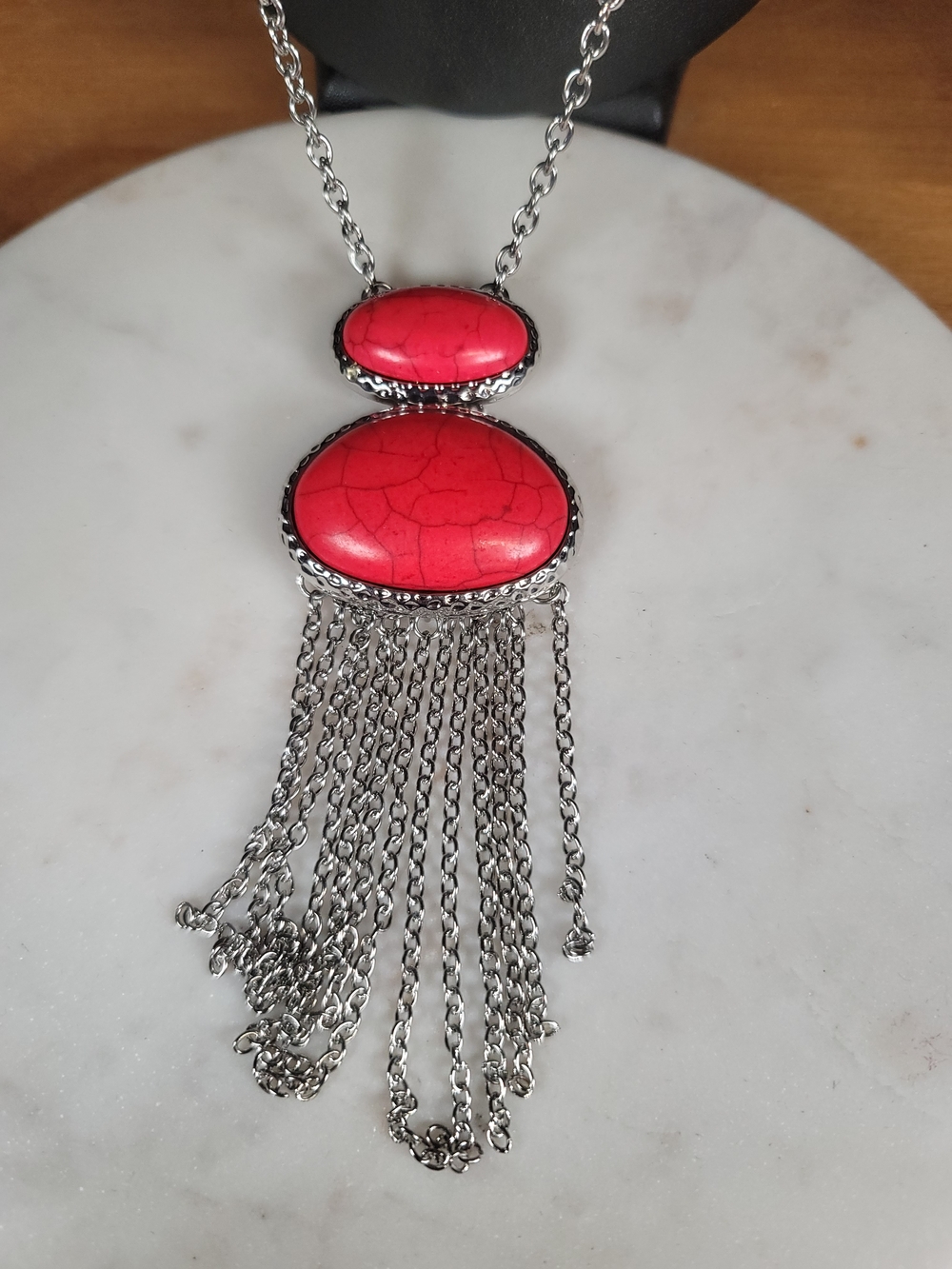 paparazzi Red Stone Double Pendant Fringe Necklace